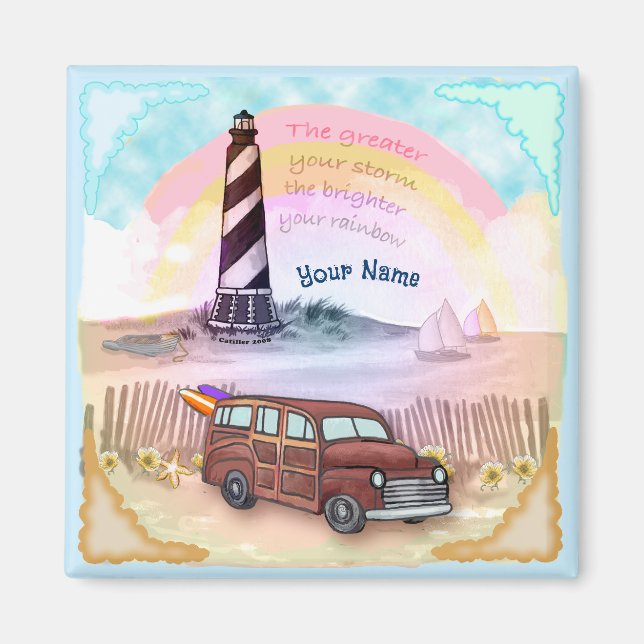 Stormy Rainbow Lighthouse Magnet (Vorne)