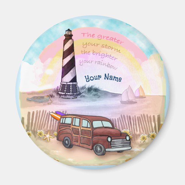 Stormy Rainbow Lighthouse rund Magnet (Vorne)