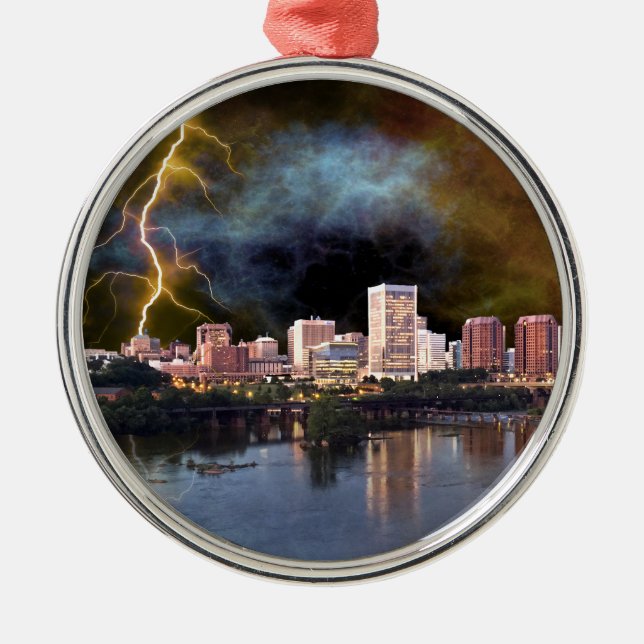Stormy Richmond Skyline Silbernes Ornament (Vorne)