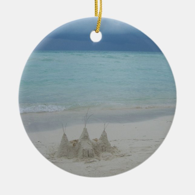 Stormy Sandcastle Beach Landscape Foto Keramikornament (Vorne)