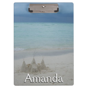 Stormy Sandcastle Beach Landscape Foto Klemmbrett