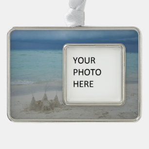 Stormy Sandcastle Beach Landscape Foto Rahmen-Ornament Silber