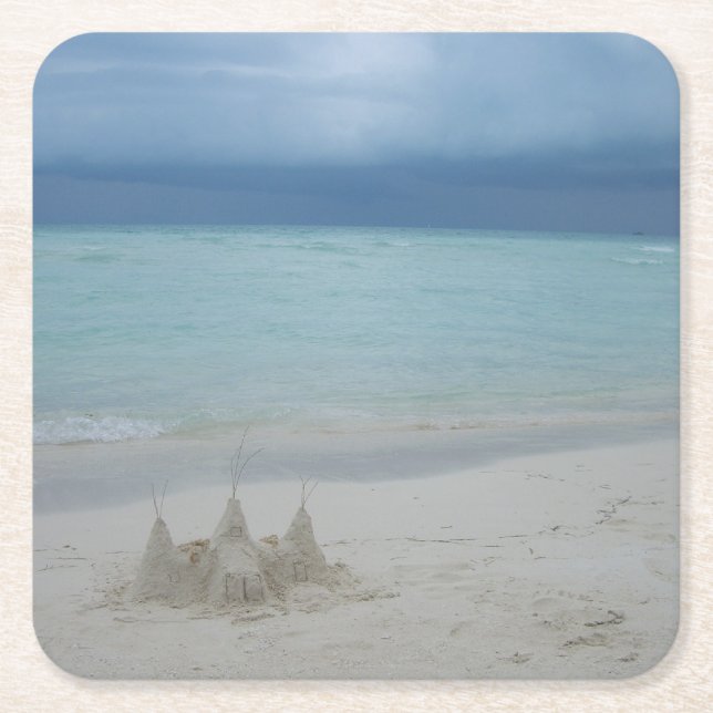 Stormy Sandcastle Beach Landscape Foto Rechteckiger Pappuntersetzer (Vorderseite)