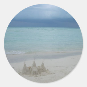 Stormy Sandcastle Beach Landscape Foto Runder Aufkleber