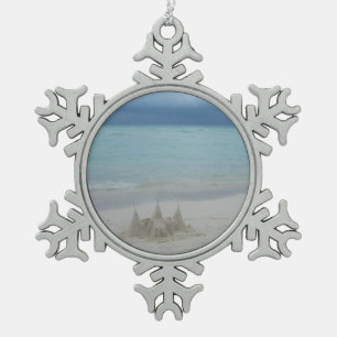 Stormy Sandcastle Beach Landscape Foto Schneeflocken Zinn-Ornament