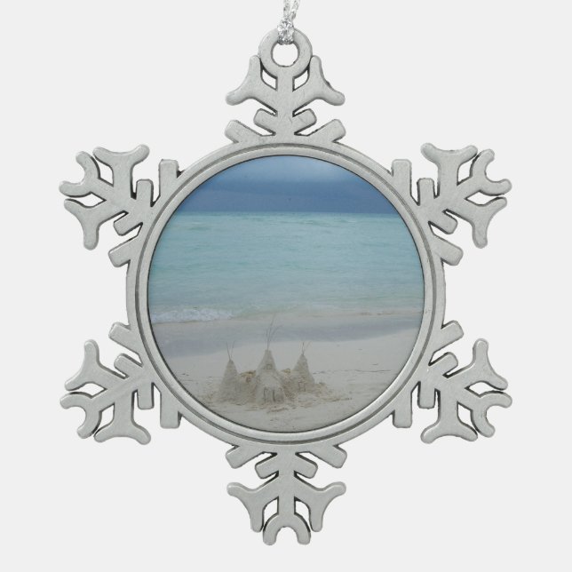 Stormy Sandcastle Beach Landscape Foto Schneeflocken Zinn-Ornament (Vorderseite)