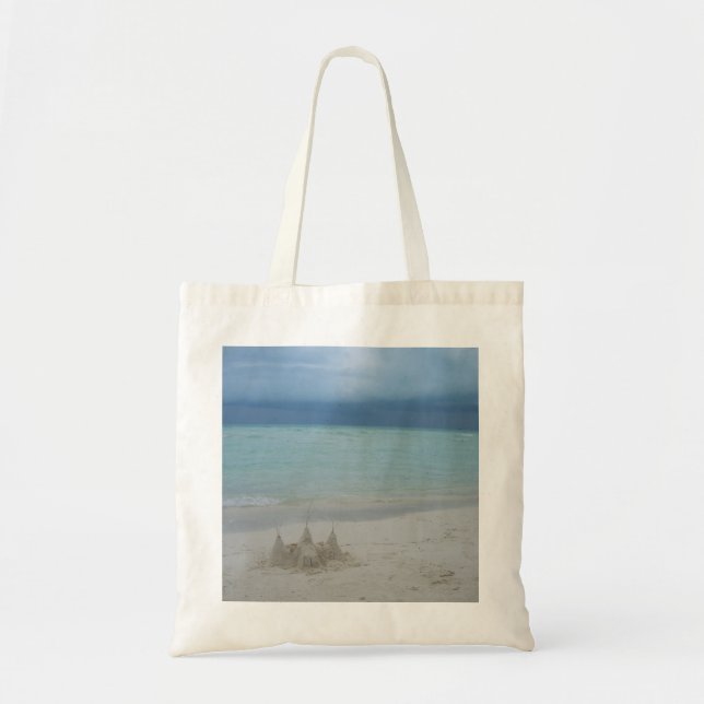 Stormy Sandcastle Beach Landscape Foto Tragetasche (Vorne)