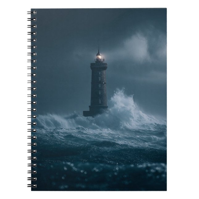 Stormy Sea Lighthouse Waves Notebook Notizblock (Vorderseite)