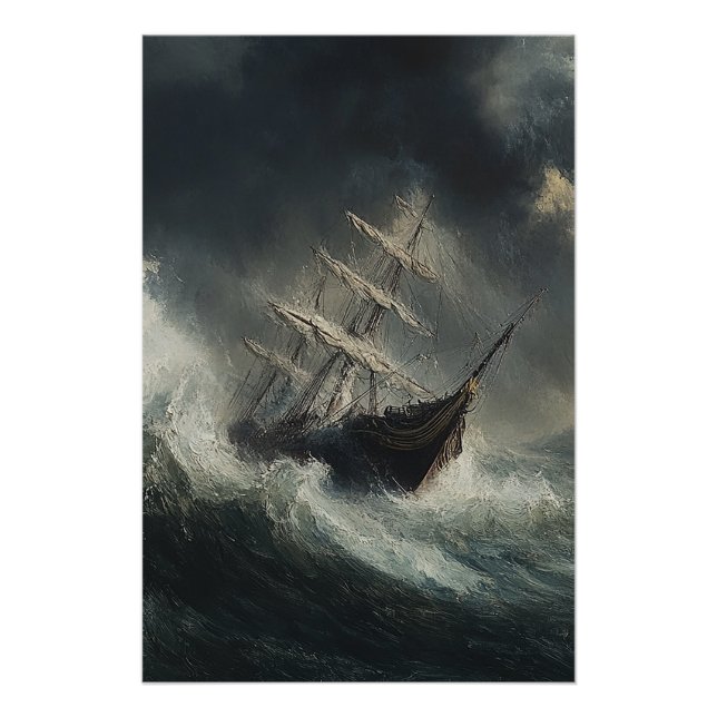 Stormy Seas Sailboat Malposter Poster (Vorderseite)