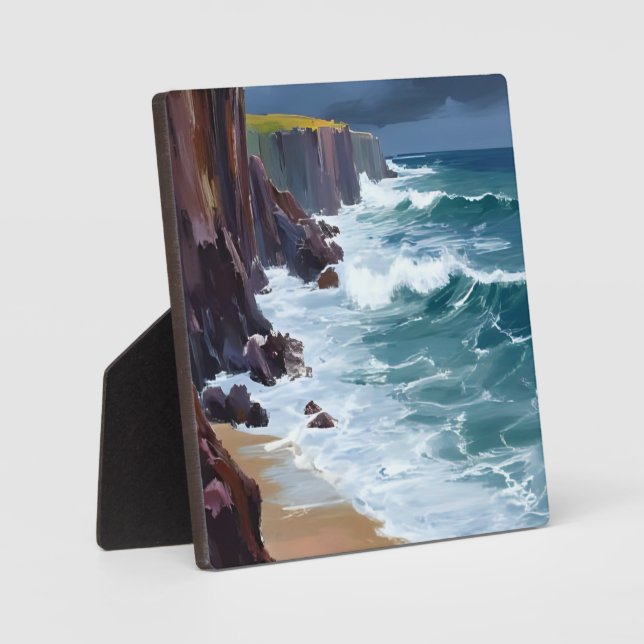 Stormy Shore | Beach Ocean Waves Malerei Fotoplatte (Vorderseite)