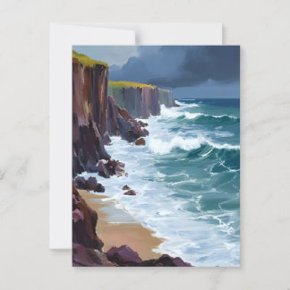 Stormy Shore | Beach Ocean Waves Malerei Postkarte