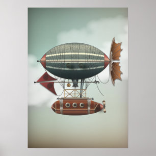 Stormy Skies Airship Aleutian Steampunk Travel Poster