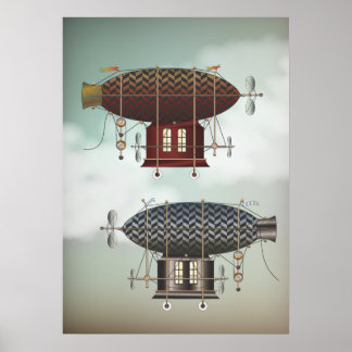 Stormy Skies Airship Noir & Rouge Steampunk Poster