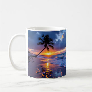 Stormy Sunset Beach Canvas Print | Lone Palm Drama Kaffeetasse