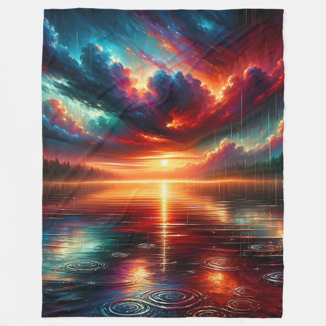 "Stormy Sunset Over Serene Lake" Fleecedecke (Vorderseite)