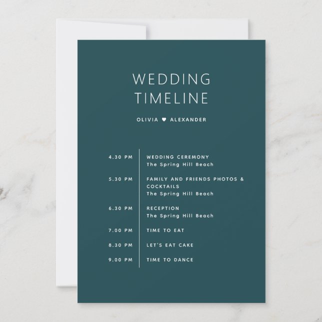 Stormy Teal Wedding Timeline | Elegant Schedule Einladung (Rückseite)