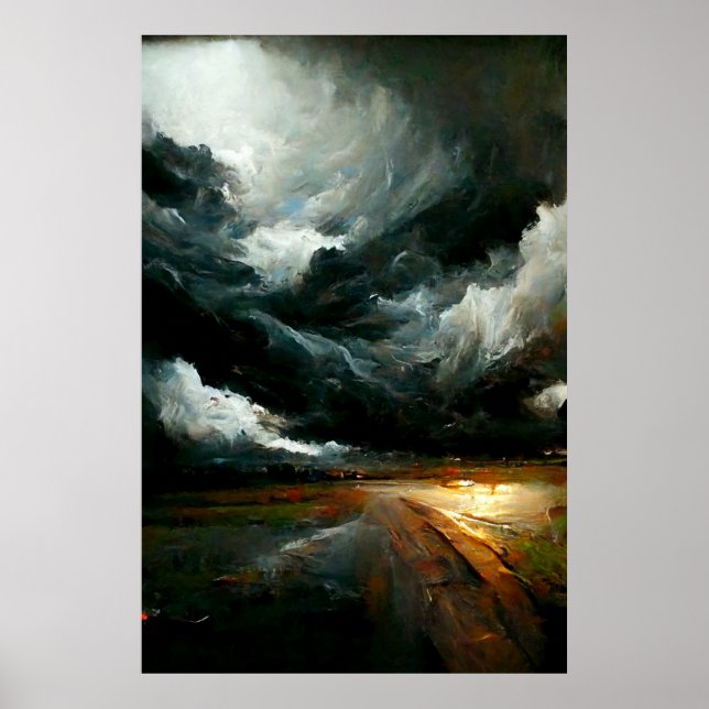 Stormy Weather Blues Inspiriert Wolkenmalerei Poster (Vorne)