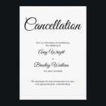 Stornierung einer Hochzeit Ankündigung Elegante Ka<br><div class="desc">Hier ist eine einfache Karte, um Ihre Gäste zu benachrichtigen, wenn es notwendig ist, anzukündigen, dass Ihre Hochzeit abgesagt wurde. Verwenden Sie die Vorlagenfelder, um Ihre persönlichen Daten hinzuzufügen und dieses elegante, minimalistische Design zu Ihrem eigenen zu machen. Der weiße Hintergrund kann in eine beliebige Farbe geändert werden. Alle Schriftart...</div>