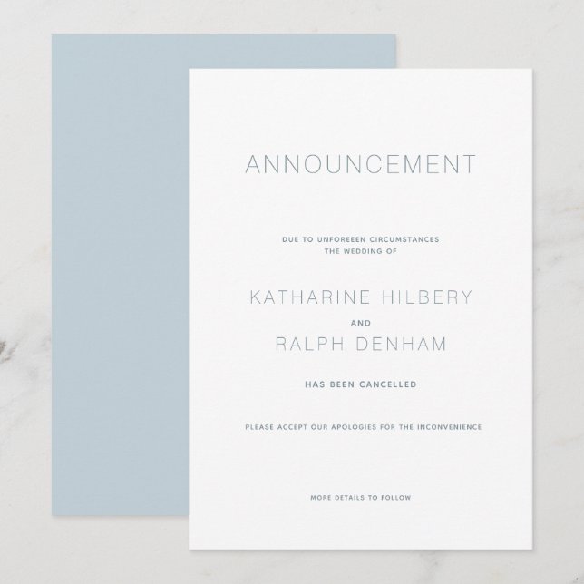 Stornierung einer White & Blue Hochzeit Einladung (Vorne/Hinten)
