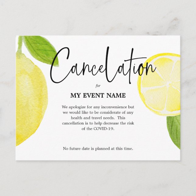 Stornierung Postkarte COVID-19 (Vorderseite)