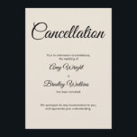 Stornierungskarte für Hochzeiten Einladung<br><div class="desc">Hier ist eine einfache Karte, um Ihre Gäste zu benachrichtigen, wenn es notwendig ist, anzukündigen, dass Ihre Hochzeit abgesagt wurde. Verwenden Sie die Vorlagenfelder, um Ihre persönlichen Daten hinzuzufügen und dieses elegante, minimalistische Design zu Ihrem eigenen zu machen. Der cremefarbene Hintergrund kann in eine beliebige Farbe geändert werden. Alle Schriftart...</div>