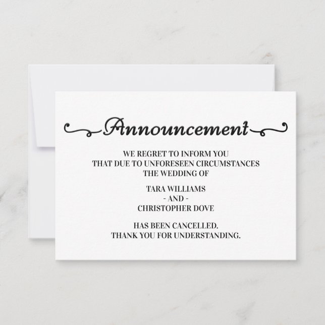 Stornierungskarten für Hochzeiten Ankündigung (Vorderseite)