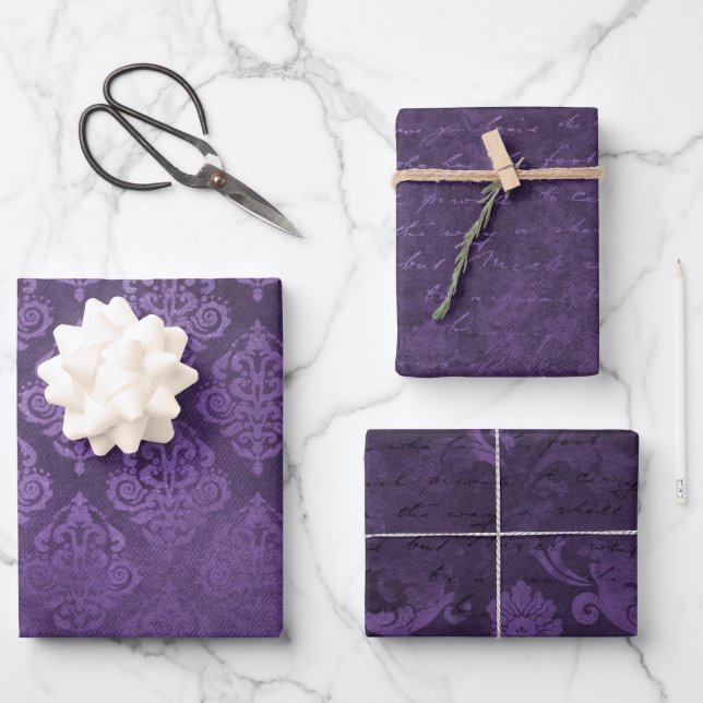 Störte Lila Damaskus Geschenkpapier Set (Vorderseite)