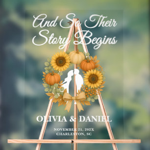 Story Begins Pumpkin Wreath Hochzeit im Herbst Wil Acrylschild