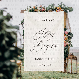  Story Begins Wedding Welcome Sign Banner