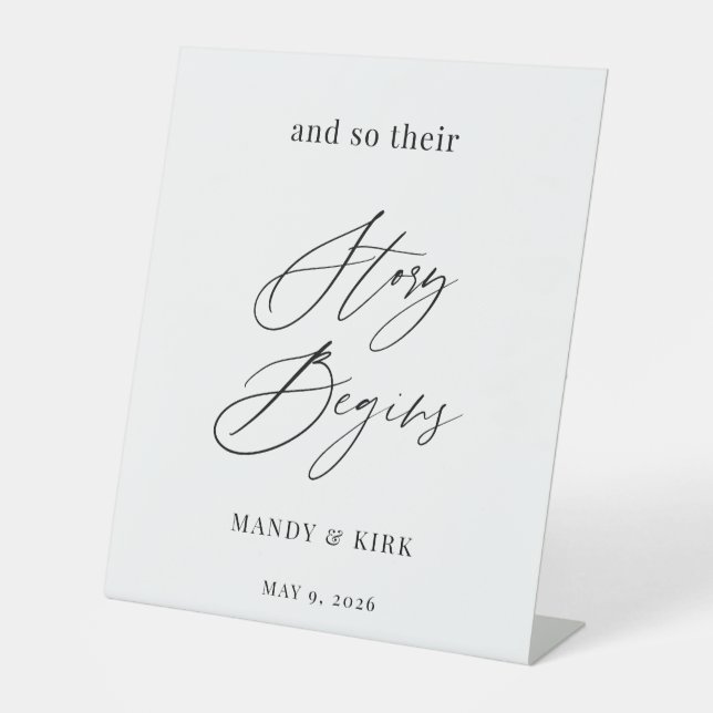  Story Begins Wedding Welcome Sign Banner Sockelschild (Vorderseite)