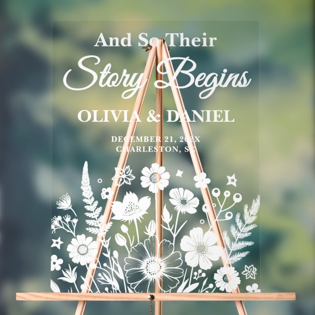 Story Begins Wildblume Wedding Welcome Acrylschild (Neutral)