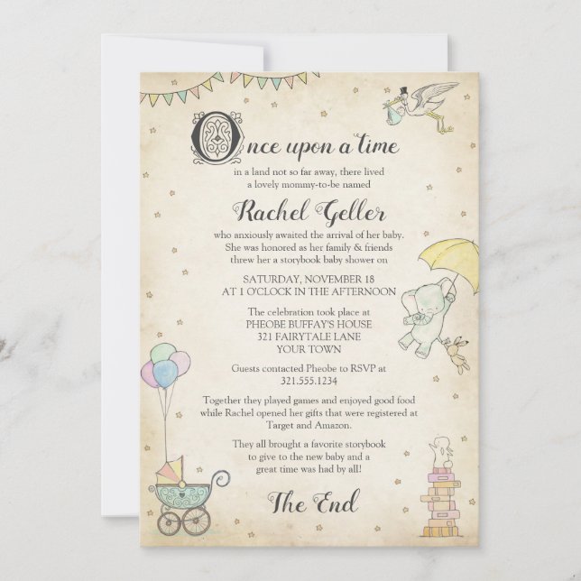 Story Book Baby Shower Einladung (Vorderseite)