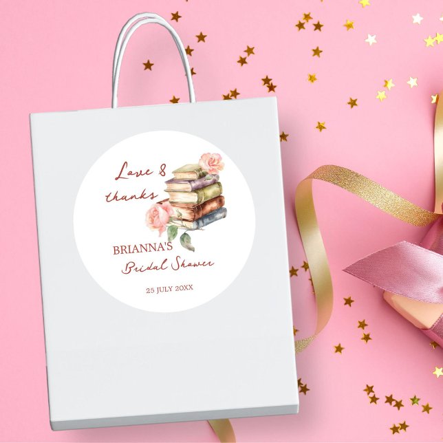 Story book New Kapitel Brautparty Gefallen Runder Aufkleber (Story book new chapter bridal shower thank you favor stickers personalized printed favor stickers)