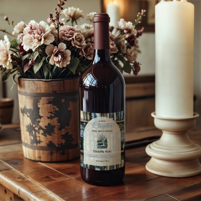 Storybook Blue Boy Library Book Baby Shower Weinetikett (Von Creator hochgeladen)