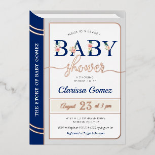 Storybook Book Cover Baby Boy Dusche Royal Blue Folieneinladung