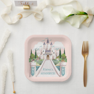 Storybook Castle Illustriert Pink Baby Dusche Pappteller