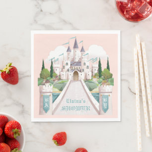 Storybook Castle Illustriert Pink Baby Dusche Serviette