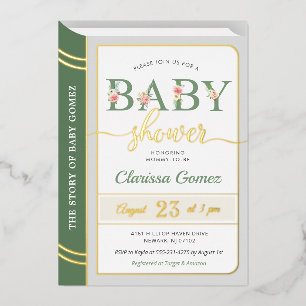 Storybook Cover Baby Boy Dusche Green Gold Folieneinladung