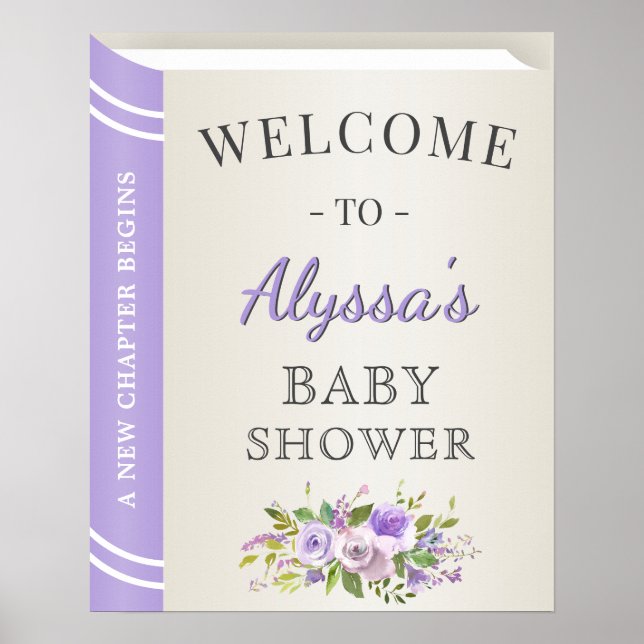 Storybook Cover Lavender Girl Baby Dusche Willkomm Poster (Vorne)