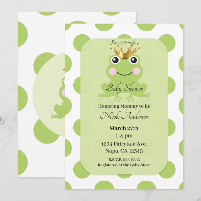 Storybook Fairy Tale Frog Prince Baby Dusche Einladung (Vorne/Hinten)