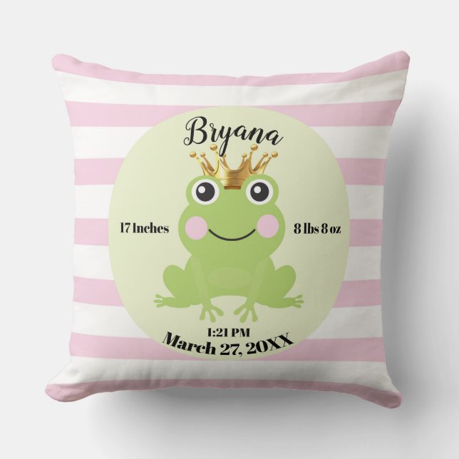 Storybook Fairy Tale Frog Prinz Pink Birth Geschen Kissen (Vorderseite)