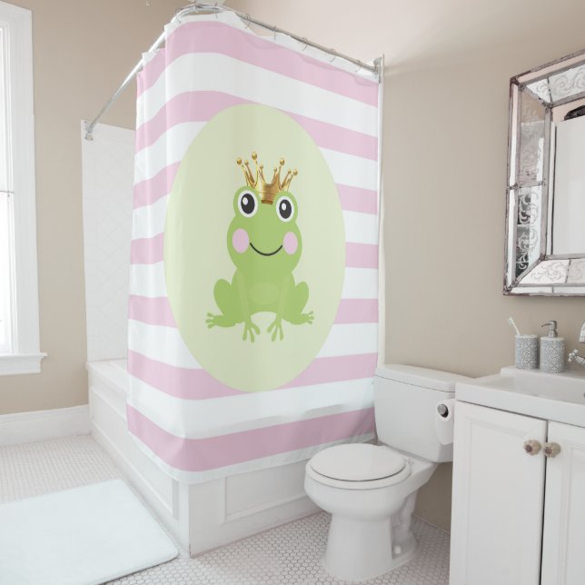 Storybook Fairy tale Frosch Prinz Pink Streifen Duschvorhang (Beispiel)