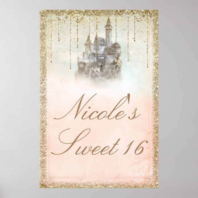 Storybook Fairy Tale Princess Burg Glitzer Poster (Vorne)
