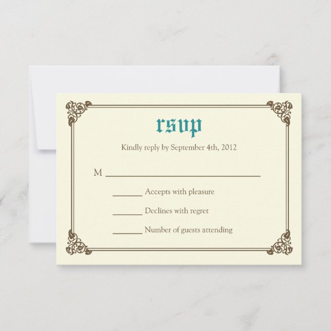 Storybook Fairytale Wedding Carte RSVP - Turquoise (Devant)
