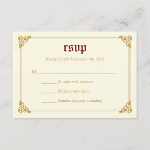 Storybook Fairytale Wedding RSVP Card - Rot/Gold Karte