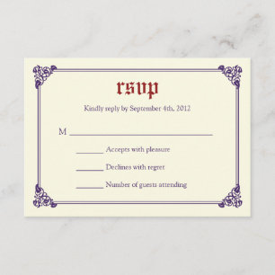 Storybook Fairytale Wedding RSVP Card - Rot/Lila Karte