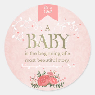 Storybook Girl-Babydusche Rosa Gold Sticker Siegel