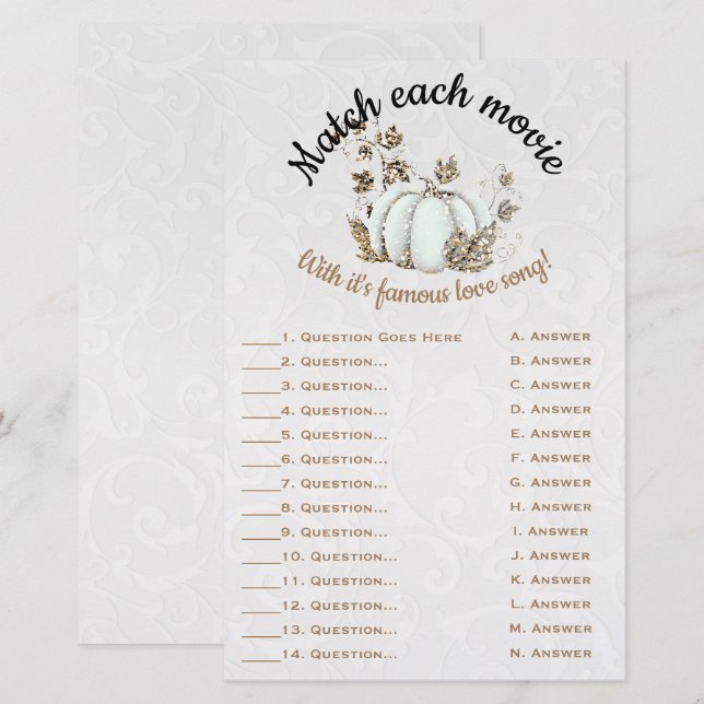 Storybook Gold White Pumpkin Bridal Match Game (Vorne/Hinten)