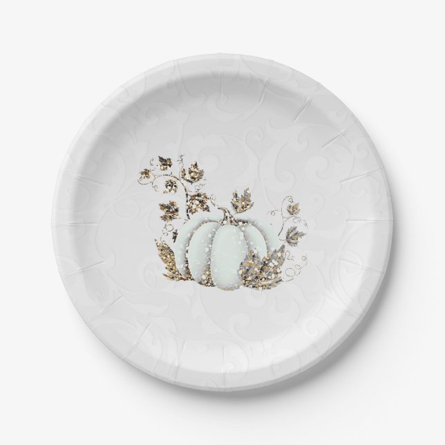 Storybook Gold White Pumpkin Fairy Tale Party Pappteller (Vorderseite)