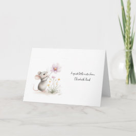 Storybook Mouse Picking a Pink Flower Karte